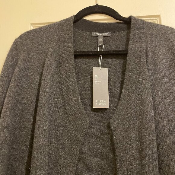 NWT New Eileen Fisher 100 Cashmere Buttery Gray Drape Front Cardigan Size PP/PS - Picture 4 of 8